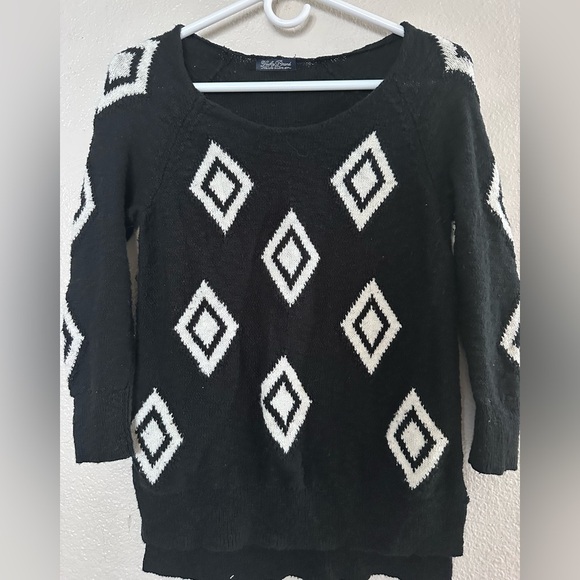 Women's Lucky Brand Live And Learn Sweater Size S Black White Diamonds - Picture 2 of 8